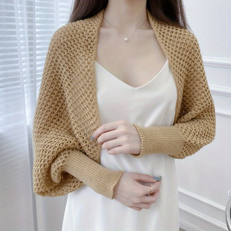 vlovelaw  Elegant Honeycomb Hollow Shawl Stylish Knitted Breathable Warm Wrap Thin Breathable Loose Long Sleeves Cape Decorative Cardigan For Women