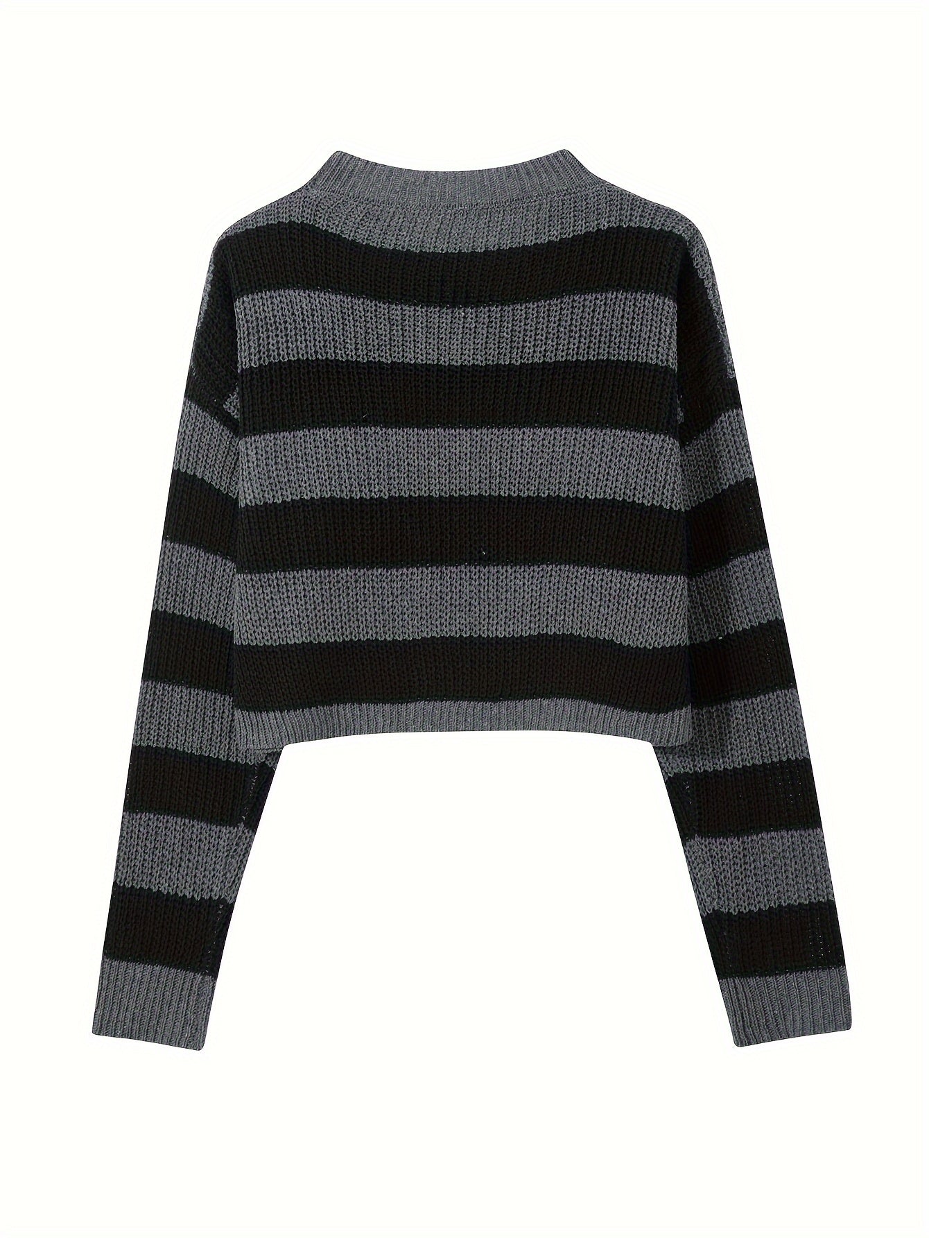 vlovelaw  Striped Crew Neck Pullover Sweater, Casual Long Sleeve Loose Crop Sweater, Women's Clothing