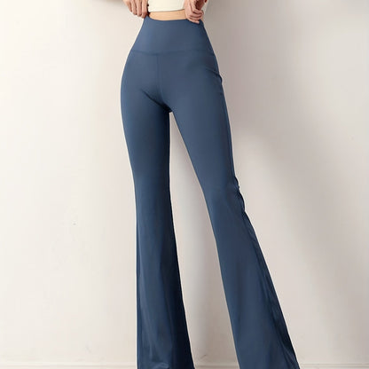 Flare Yoga Pants For Women, High Waist Solid Color Tummy Control Casual Gym Workout Flared Pants, Women's Activewear