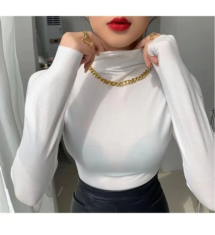 Woman Blouses Shirts Designer Hoodie Womens Top Yoga Shirt High Necks Long Sleeves Female Slim Style With Budge Neck Tees Tops S-3XL