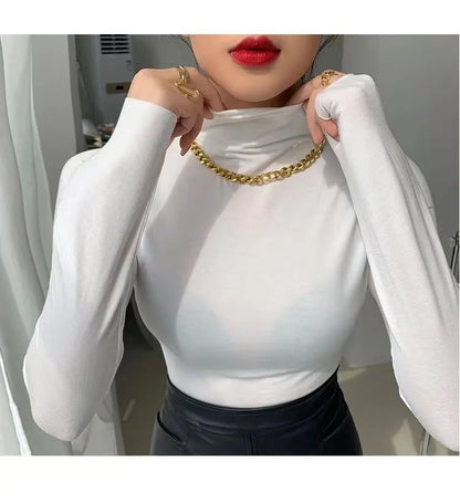 Woman Blouses Shirts Designer Hoodie Womens Top Yoga Shirt High Necks Long Sleeves Female Slim Style With Budge Neck Tees Tops S-3XL