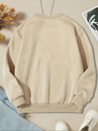 Christmas Print Pullover Sweatshirt - Cozy Casual Long Sleeve Crew Neck Sweatshirt for Fall and Winter, Women's Comfortable Clothing for Holiday Season
