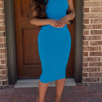 vlovelaw Bodycon Crew Neck Dress, Casual Sleeveless Tank Dress For Spring & Summer, Women's Clothing