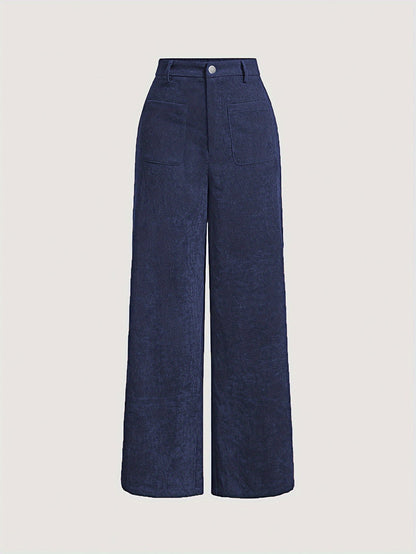 vlovelaw  Solid Corduroy Straight Leg Pants, Vintage Patched Pocket Loose Pants, Women's Clothing