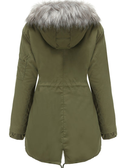 Cozy Faux Fur Lined Parka Hoodie - Soft, Thermal, Long Sleeve, Drawstring Waist, Zip-up, Casual, Warm Winter Coat for Women - Fall and Winter Essential