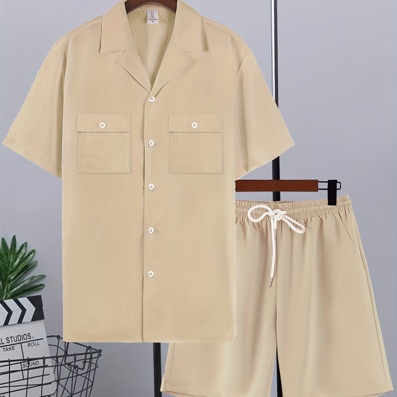 Mens Stylish Lapel Outfit Set - 2 Piece Short Sleeve & Shorts - Ultra-Comfortable Loose Lounge Wear for Effortless Casual Days