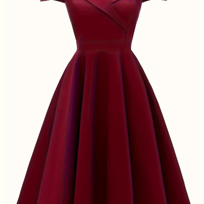 Off-shoulder Foldover Dress, Elegant Solid Color Flare Dress, Women's Clothing