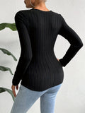 vlovelaw Solid Square Neck Slim T-Shirt, Versatile Long Sleeve T-Shirt For Spring & Fall, Women's Clothing