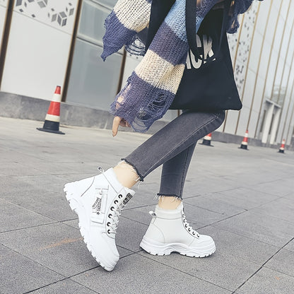 vlovelaw  Women's Casual High Top Shoes, Winter Plush Lined Warm Shoes, Thick Soled Lace-up Sports Shoes