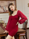 vlovelaw  Women's Elegant Solid Skinny Dress, Long Sleeve Square Neck Dress, Dress For Banquet & Party, Women's Clothing