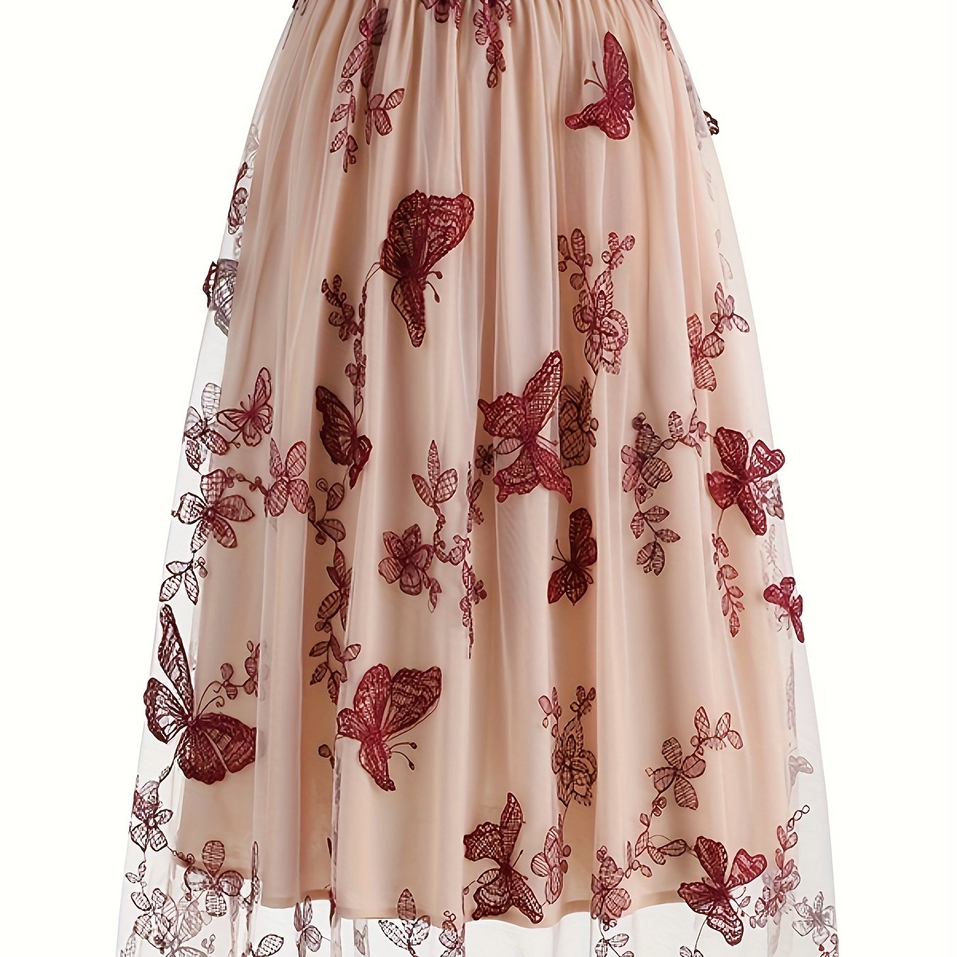 vlovelaw  Butterfly Embroidered Mesh Skirt, Elegant High Waist Skirt, Women's Clothing