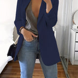 Solid Lapel Blazer, Casual Long Sleeve Open Front Work Office Outerwear, Women's Clothing