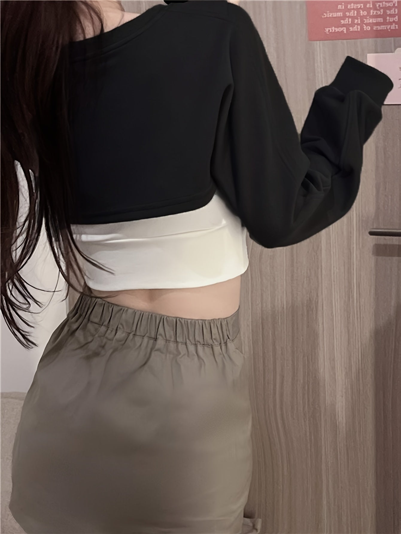 vlovelaw  Casual Two-piece Top Set, Crop Crew Neck Long Sleeve Sweatshirt & Letter Print Crop Summer Top, Women's Clothing