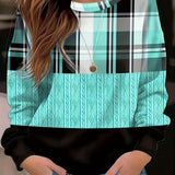vlovelaw  Color Block Plaid Print Sweatshirt, Casual Crew Neck Long Sleeve Sweatshirt, Women's Clothing