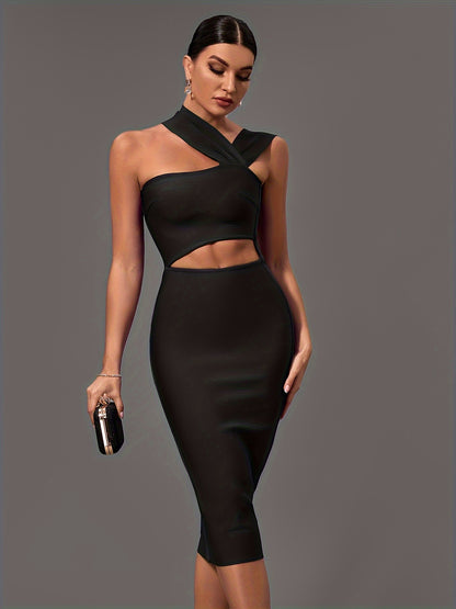 vlovelaw  Cut Out Asymmetrical Dress, Sexy Bodycon Sleeveless Dress, Women's Clothing