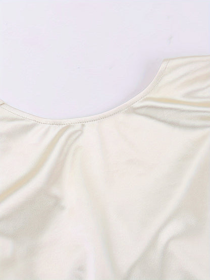 vlovelaw Satin Boat Neck Dress, Elegant Long Sleeve Draped For Spring & Fall, Women's Clothing