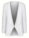 Solid Eyelet Open Front Blazer, Casual Lapel Long Sleeve Outwear For Spring & Fall, Women's Clothing