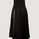 Solid Split Hem Shirred Skirt, Casual Skirt For Spring & Summer, Women's Clothing