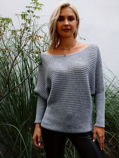 vlovelaw Solid Boat Neck Knit Sweater, Casual Long Sleeve Versatile Sweater, Women's Clothing
