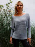 vlovelaw Solid Boat Neck Knit Sweater, Casual Long Sleeve Versatile Sweater, Women's Clothing