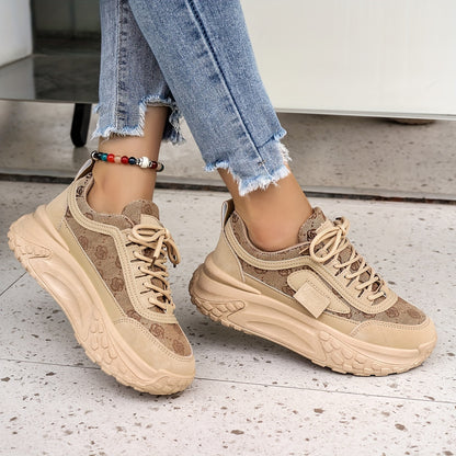 vlovelaw  Women's Floral Pattern Sneakers, Lace Up Comfy Platform Sporty Trainers, Versatile Low-top Skate Shoes
