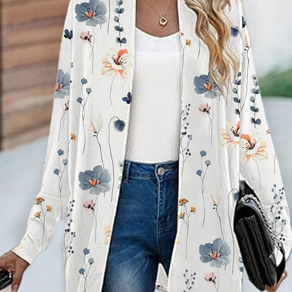 Plaid Print Cardigan, Casual Open Front Long Sleeve Outerwear, Women's Clothing