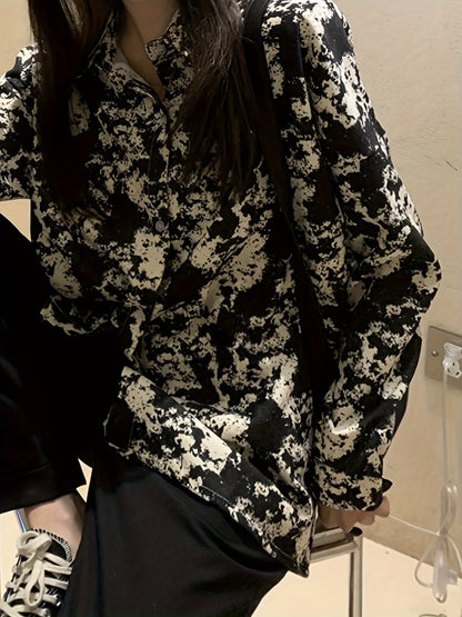 vlovelaw  Floral Print Button Front Blouse, Vintage Long Sleeve Blouse For Spring & Fall, Women's Clothing