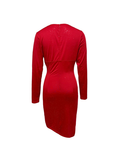 vlovelaw  Ruched Bodycon V Neck Dress, Elegant Long Sleeve Dress For Party & Banquet, Women's Clothing