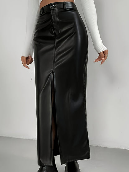 vlovelaw  Solid Button Front Skirt, Elegant Split High Waist Skirt, Women's Clothing