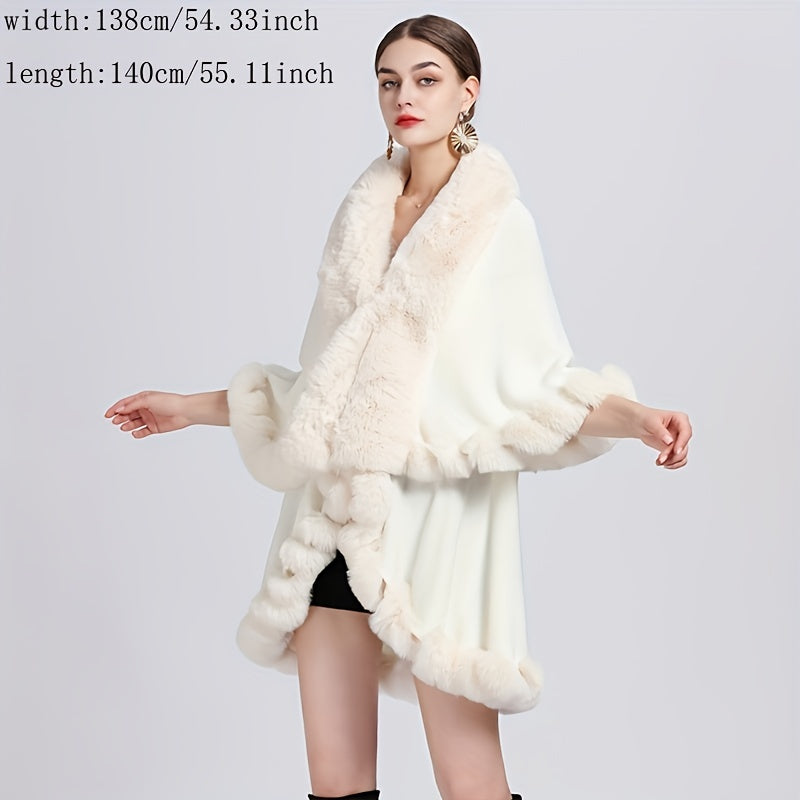 Mature Faux Fur Collar Shawl Solid Color Thickened Imitation Fox Fur Warm Large Cape Cardigan Women's Autumn Winter Outside Warm Coat Shawl