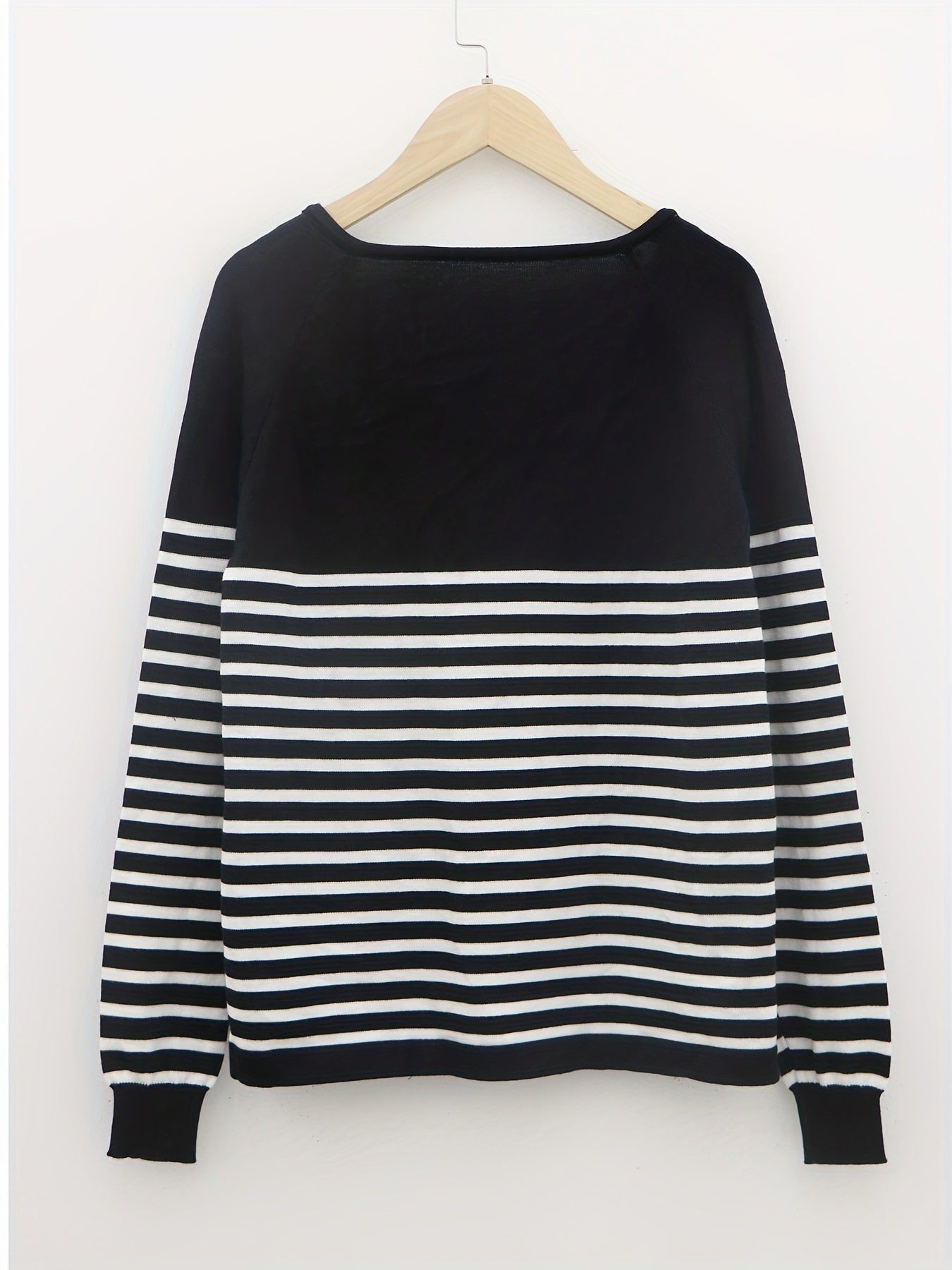 Striped V Neck Pullover Sweater, Casual Long Sleeve Sweater For Spring & Fall, Women's Clothing