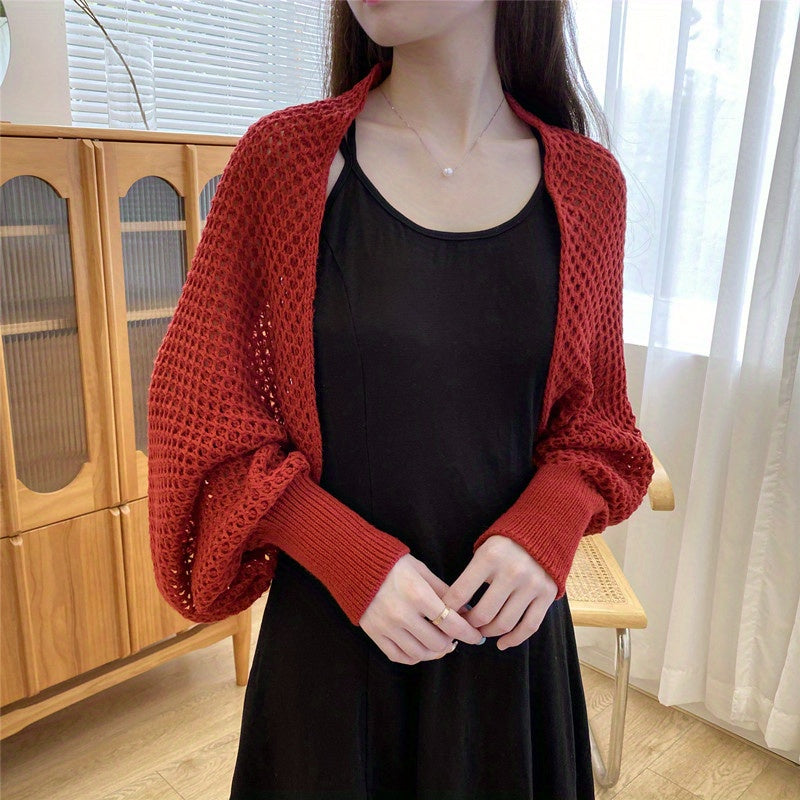 vlovelaw  Elegant Honeycomb Hollow Shawl Stylish Knitted Breathable Warm Wrap Thin Breathable Loose Long Sleeves Cape Decorative Cardigan For Women