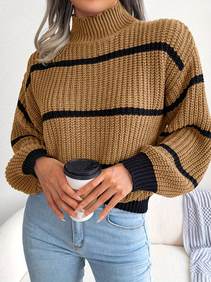 vlovelaw Striped Color Block Crew Neck Sweater, Casual Long Sleeve Loose Fall Winter Knit Sweater, Women's Clothing