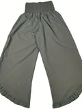 vlovelaw  Shirred Waist Ruffle Trim Pants, Casual Solid Pockets Comfy Pants For Spring & Fall, Women's Clothing
