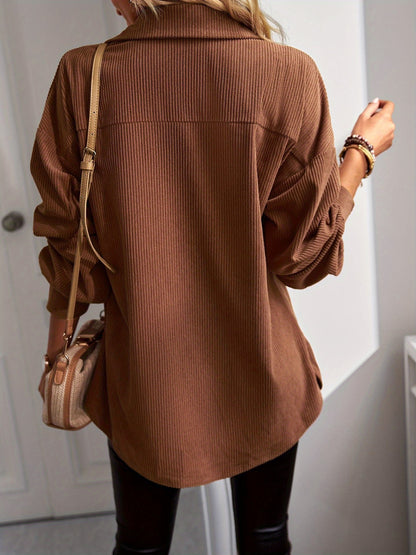 Button Front Solid Jacket, Casual Long Sleeve Versatile Outerwear, Women's Clothing