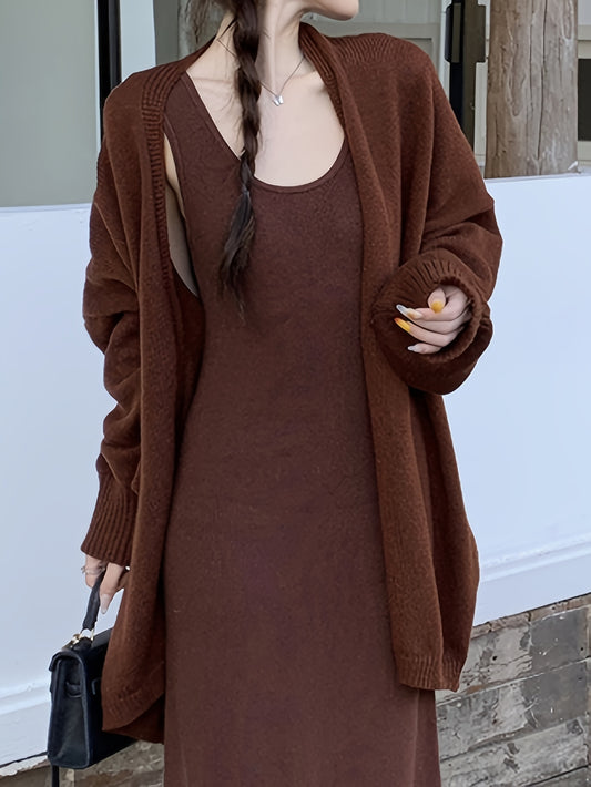 vlovelaw  Solid Drop Shoulder Loose Cardigan, Casual Long Sleeve Cardigan For Fall & Winter, Women's Clothing