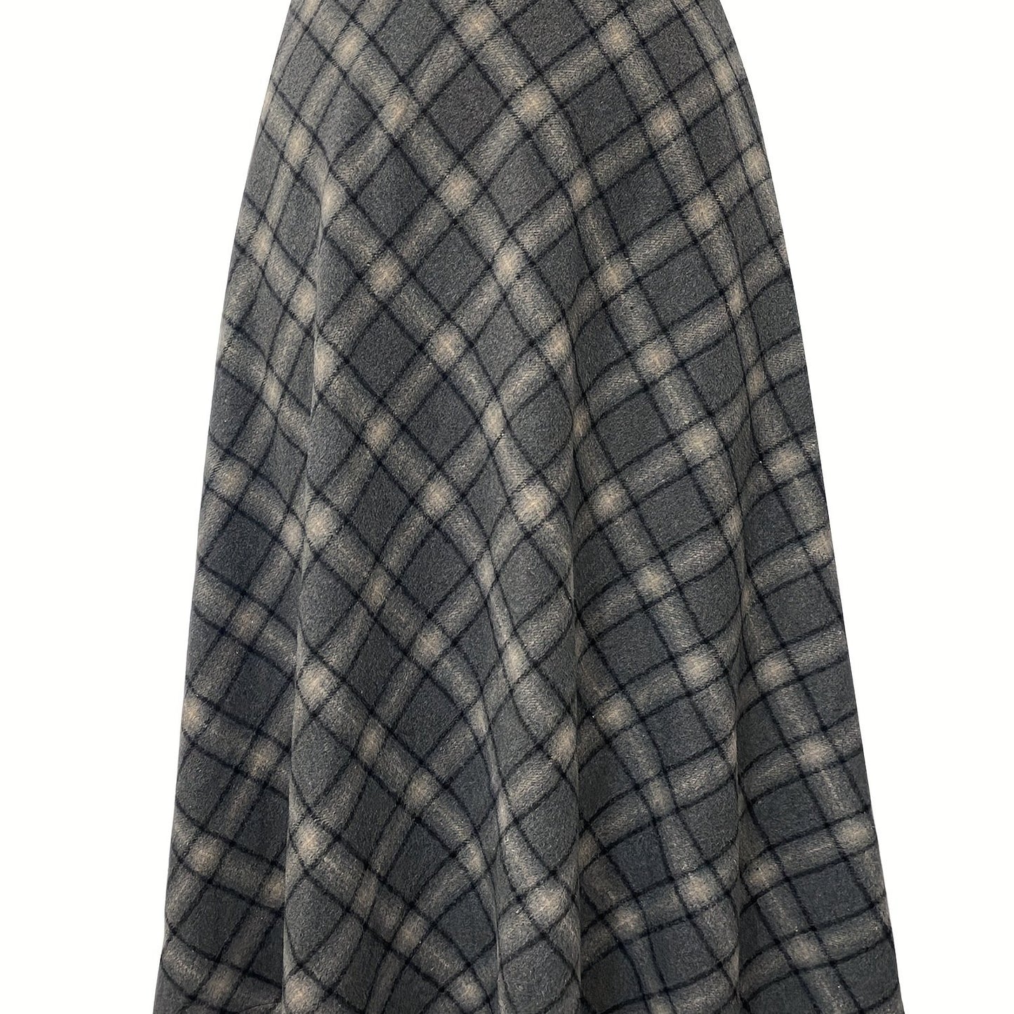 vlovelaw  Plus Size Elegant Skirt, Women's Plus Plaid Print Elastic Woolen A-line All-match Skirt
