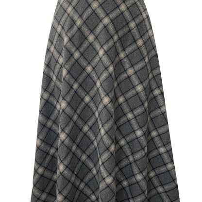 vlovelaw  Plus Size Elegant Skirt, Women's Plus Plaid Print Elastic Woolen A-line All-match Skirt