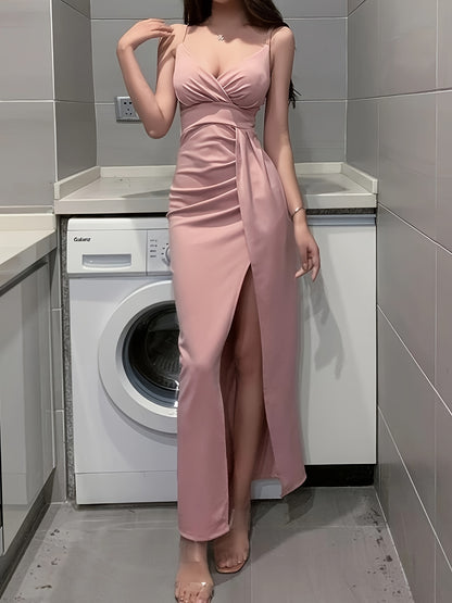 vlovelaw Zipper Split Thigh Wrap Dress, Elegant Sleeveless Dress For Party & Banquet, Women's Clothing