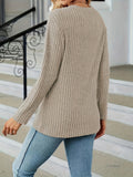 Plus Size Casual Top, Women's Plus Solid Ribbed Long Sleeve Round Neck Wrap Hem Medium Stretch Top