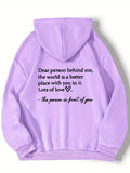 vlovelaw  Plus Size Casual Sweatshirt, Women's Plus Heart & Letter Print Long Sleeve Drawstring Hoodie