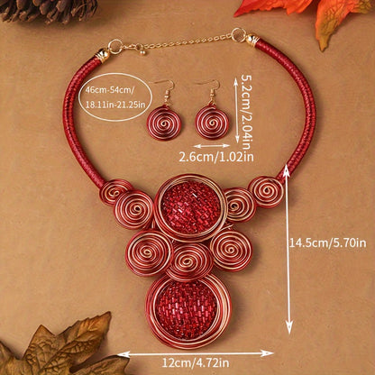 1 Pair Of Earrings + 1 Necklace Boho Style Jewelry Set Exaggerated Spiral Design Pick A Color U Prefer Match Daily Outfits Party Accessories