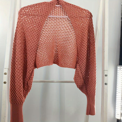 vlovelaw  Elegant Honeycomb Hollow Shawl Stylish Knitted Breathable Warm Wrap Thin Breathable Loose Long Sleeves Cape Decorative Cardigan For Women
