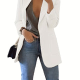 Solid Lapel Blazer, Casual Long Sleeve Open Front Work Office Outerwear, Women's Clothing