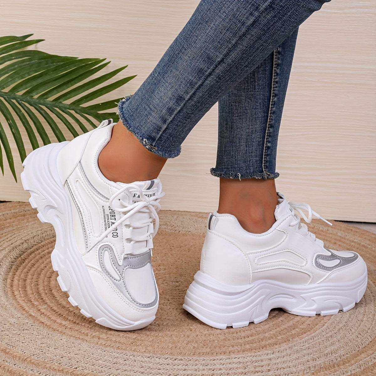 vlovelaw  Women's Chunky Sneakers, Trendy Hight Increasing Lace Up Walking Trainers, All-Match Low Top Shoes