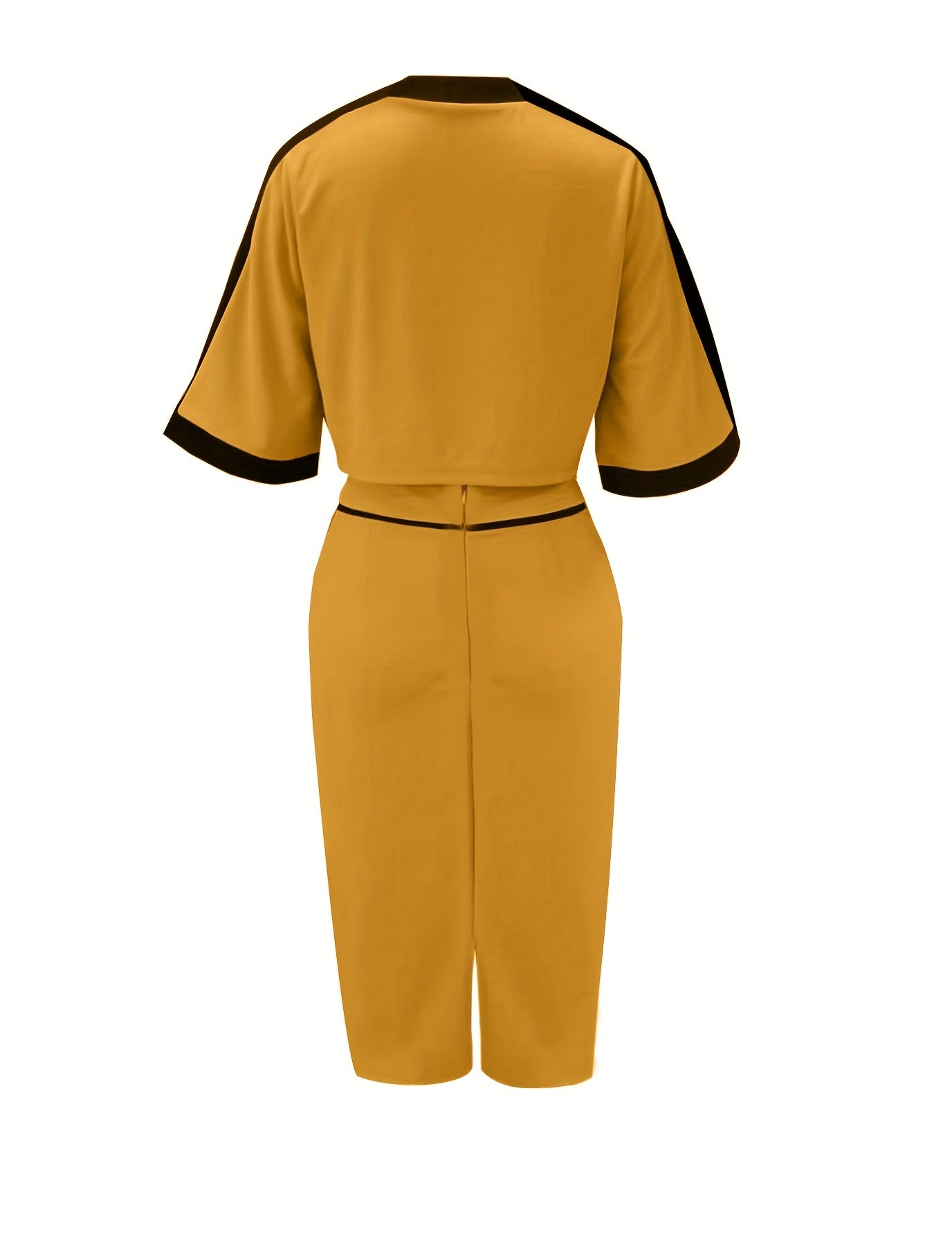 vlovelaw Contrast Trim Two-piece Skirt Set, Half Sleeve Crop Top & Elegant Bodycon Skirt Outfits, Women's Clothing