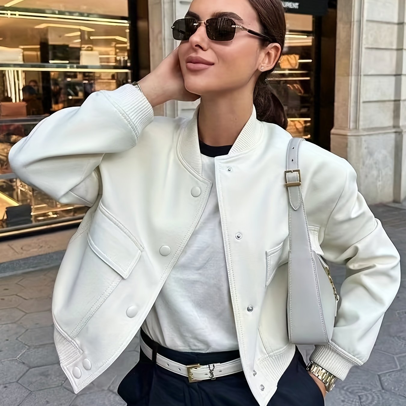 vlovelaw  Solid Button Front Jacket, Casual Long Sleeve Pocket Jacket, Women's Clothing