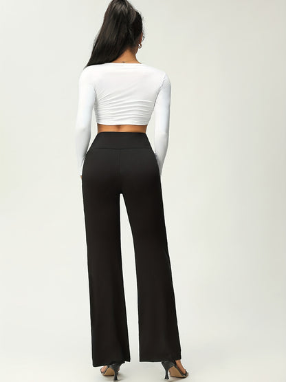 vlovelaw  Women's Solid Flare Leg Pants, High Waist Stretchy Pants, Casual Every Day Pants, Women's Clothing