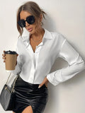 vlovelaw  Solid Turndown Collar Blouse, Casual Long Sleeve Blouse For Spring & Fall, Women's Clothing