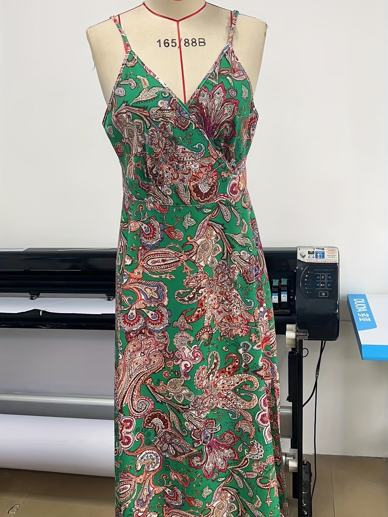 vlovelaw  Boho Maxi Cami Dress, Side Slit Random Print Casual Dress For Summer & Spring, Women's Clothing